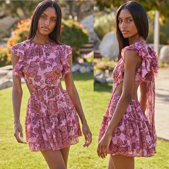 Misa Los Angeles Shadi Mini Dress Amaranth Flora - Picture 1 of 5